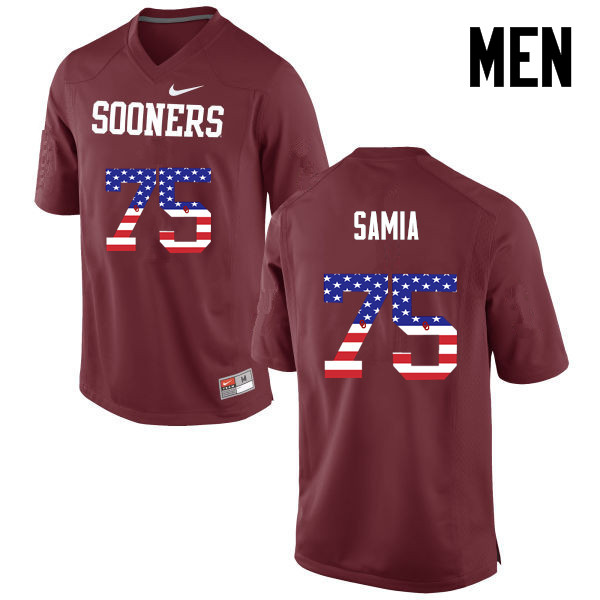 Men Oklahoma Sooners #75 Dru Samia College Football USA Flag Fashion Jerseys-Crimson - Click Image to Close